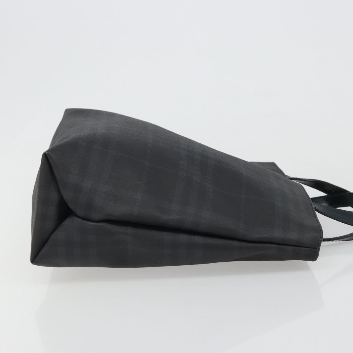 BURBERRY Nova Check Hand Bag PVC Navy Silver Auth 187334