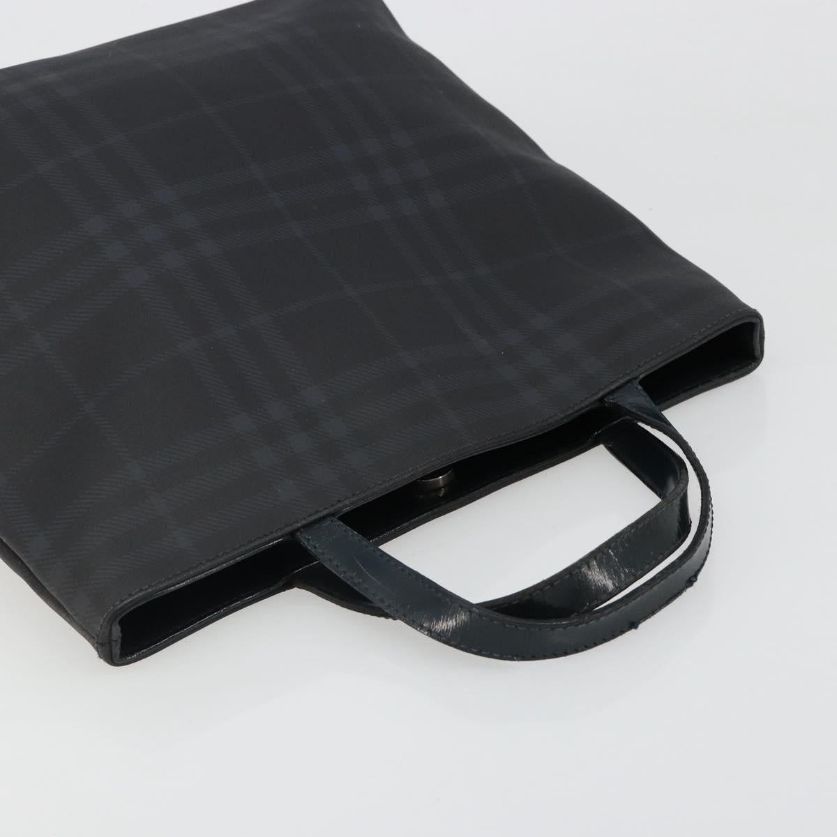 BURBERRY Nova Check Hand Bag PVC Navy Silver Auth 187334
