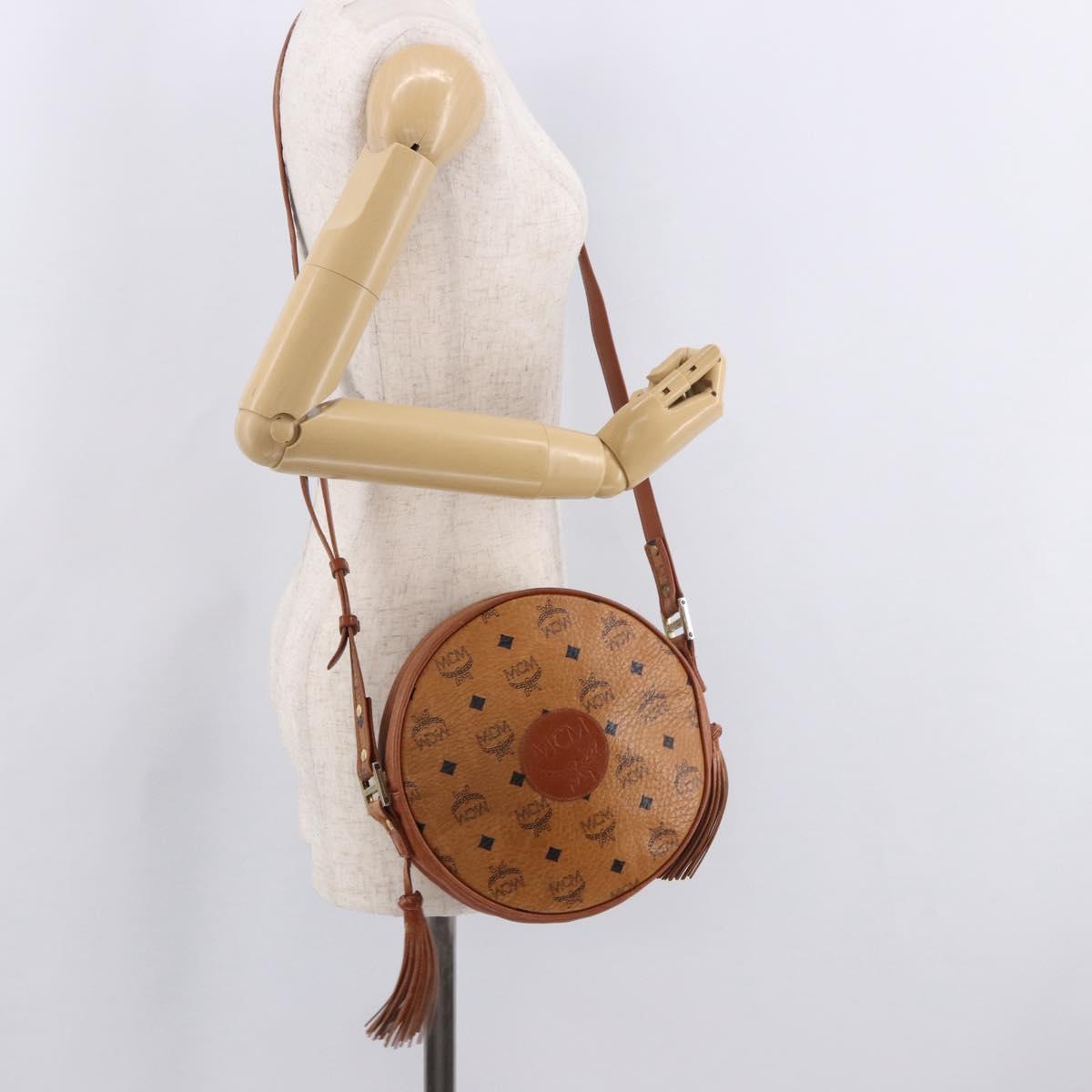 MCM Vicetos Logogram Shoulder Bag PVC Leather Brown Gold Auth 187335
