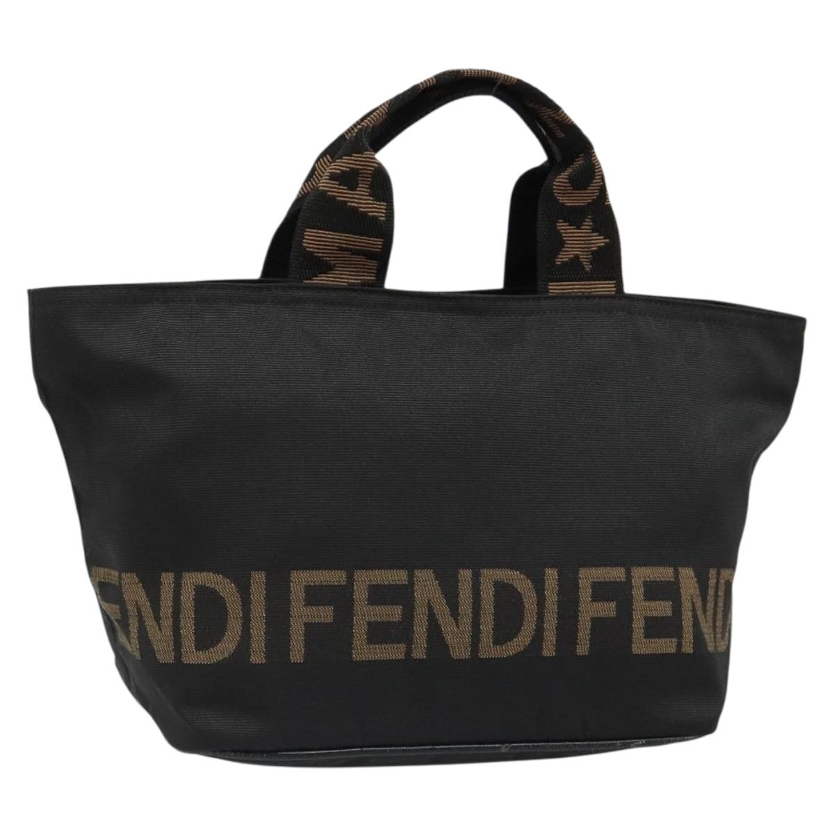 FENDI Hand Bag Canvas Black Silver Auth 187337