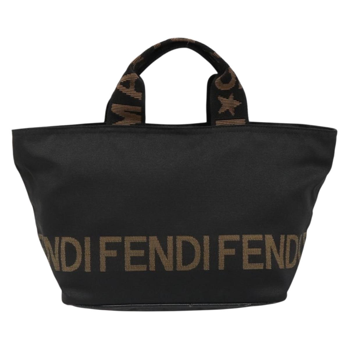 FENDI Hand Bag Canvas Black Silver Auth 187337