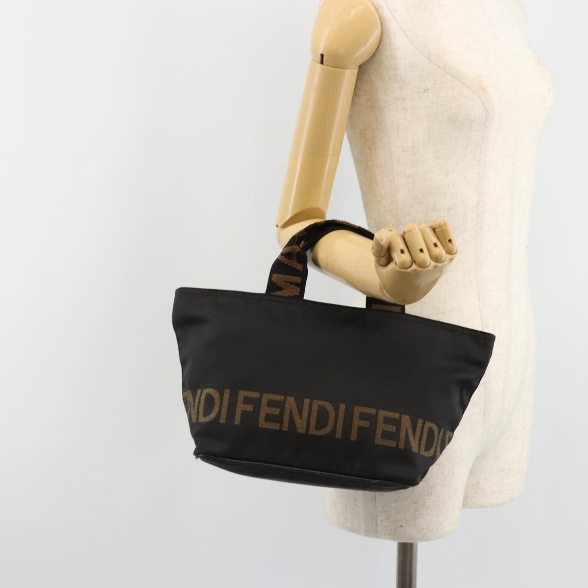 FENDI Hand Bag Canvas Black Silver Auth 187337