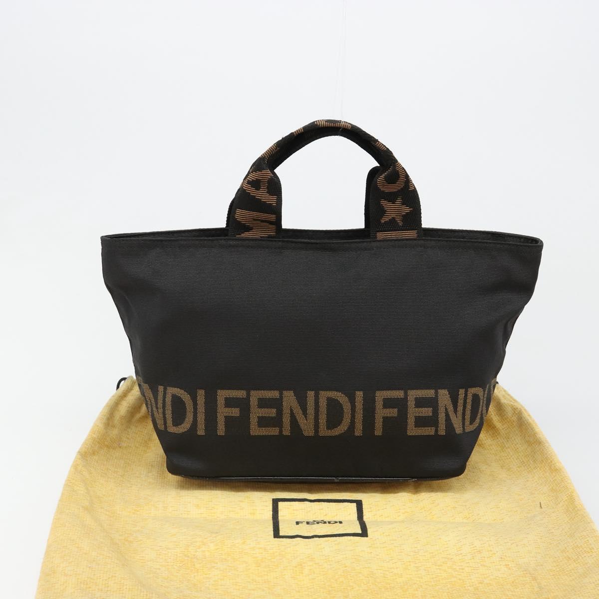 FENDI Hand Bag Canvas Black Silver Auth 187337