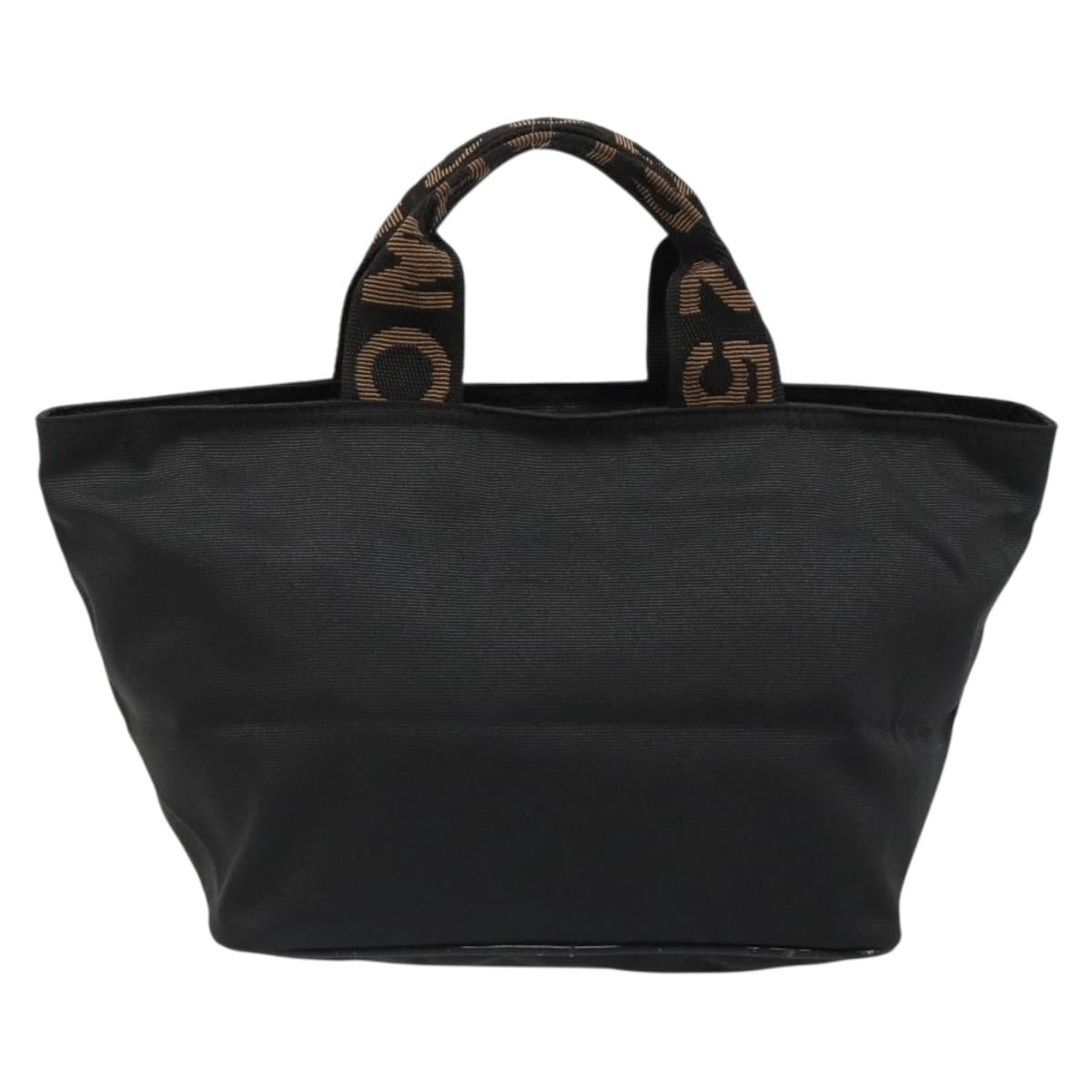 FENDI Hand Bag Canvas Black Silver Auth 187337