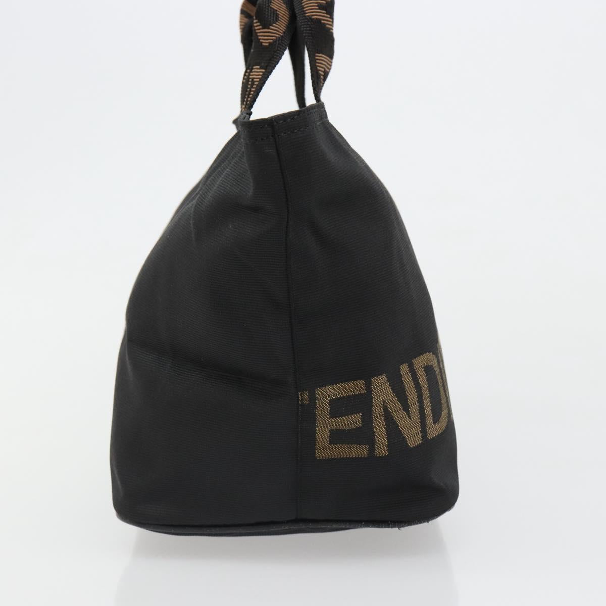 FENDI Hand Bag Canvas Black Silver Auth 187337