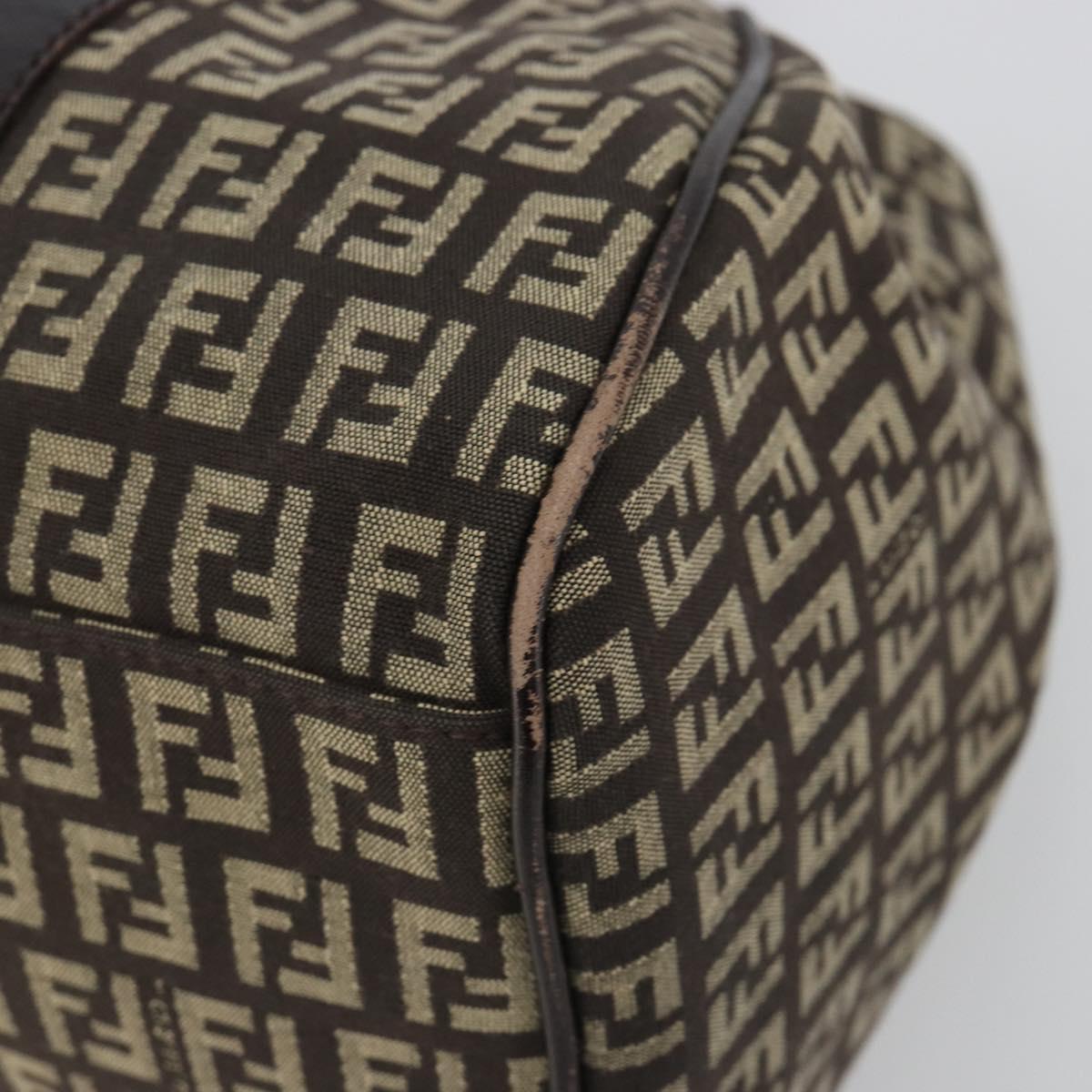 FENDI Zucchino Canvas Hand Bag Silver Brown Auth 187339A