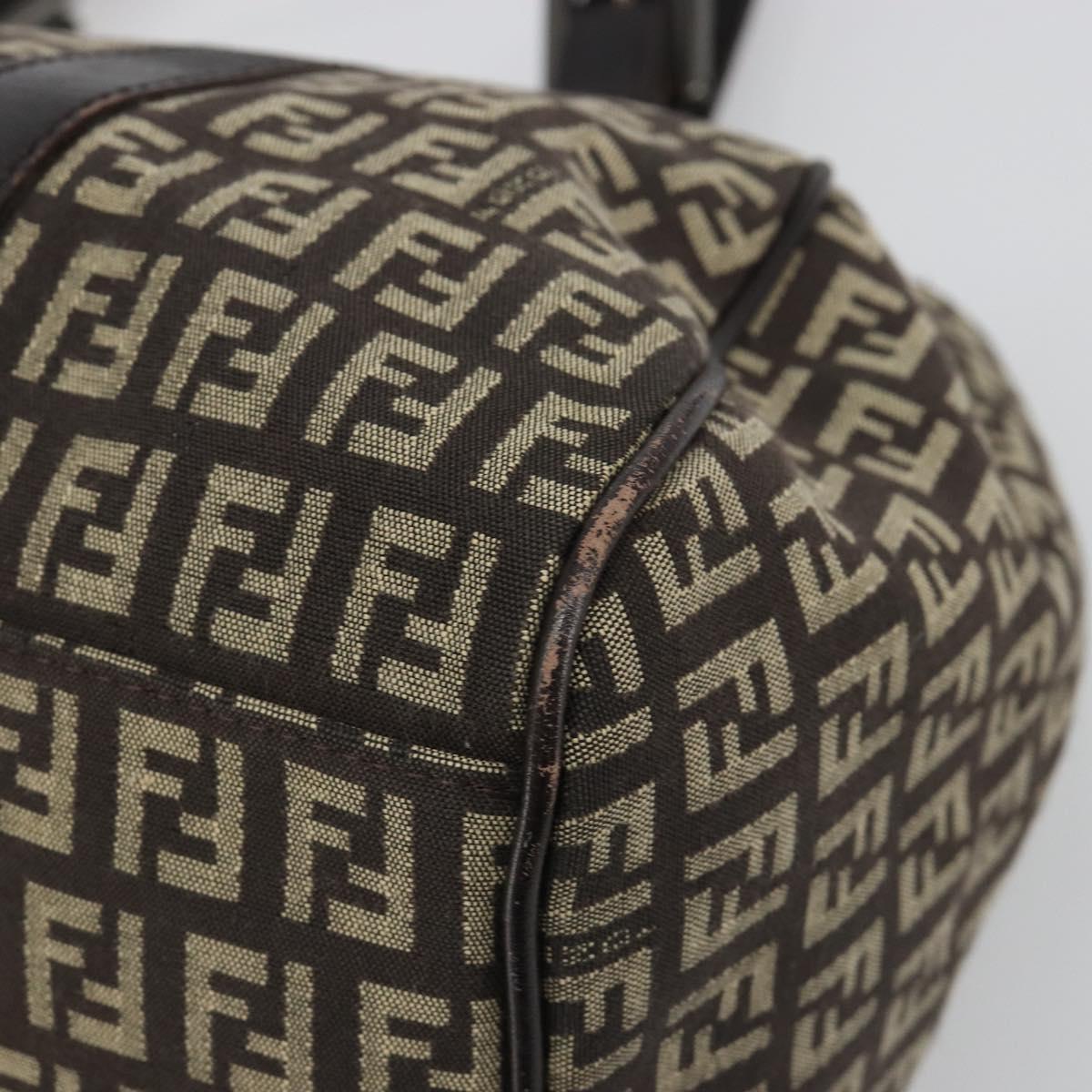 FENDI Zucchino Canvas Hand Bag Silver Brown Auth 187339A