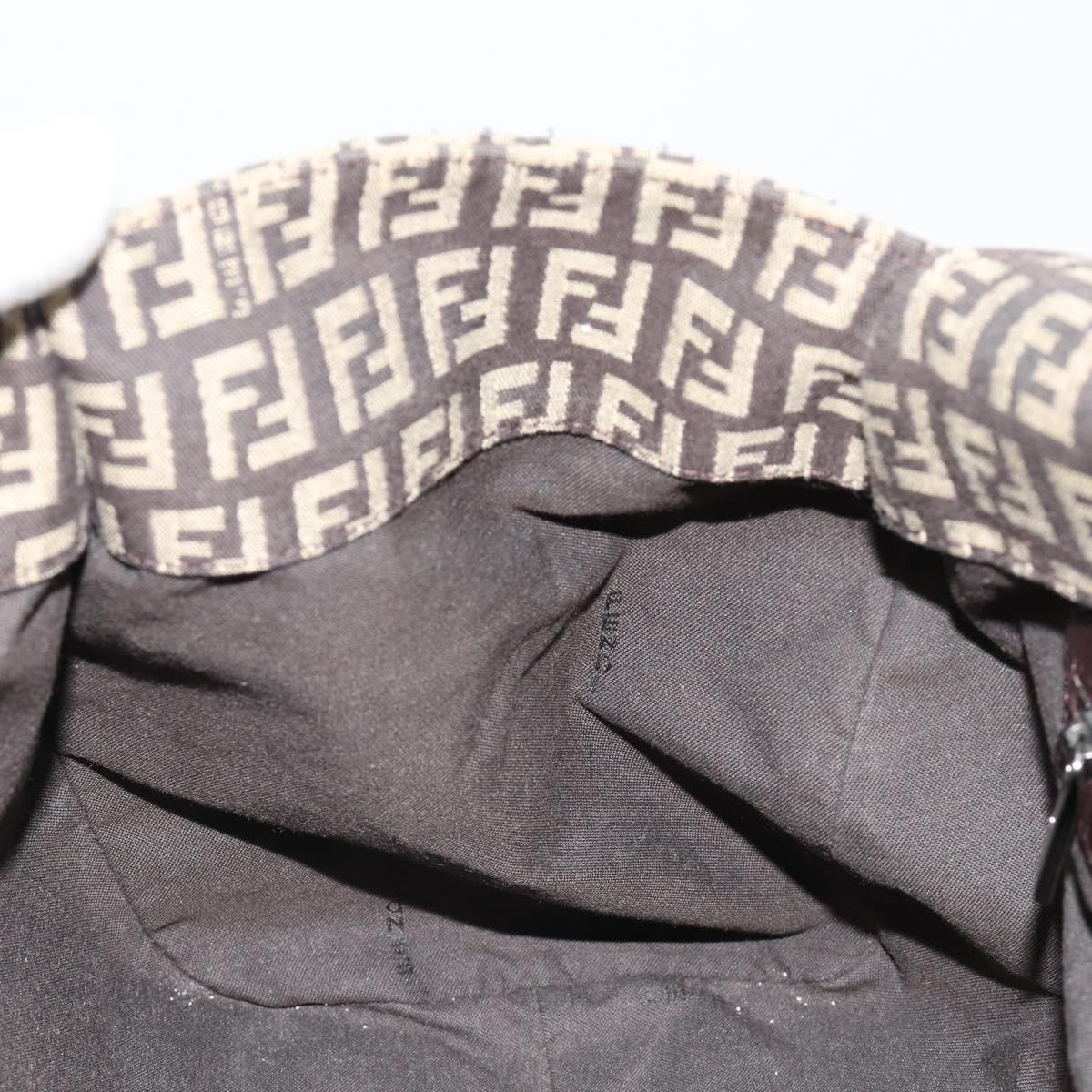 FENDI Zucchino Canvas Hand Bag Silver Brown Auth 187339A