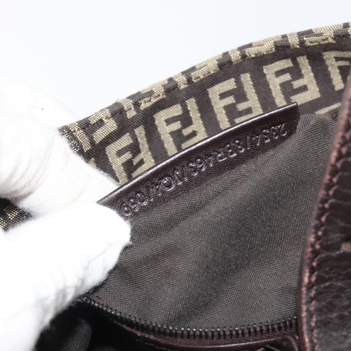 FENDI Zucchino Canvas Hand Bag Silver Brown Auth 187339A