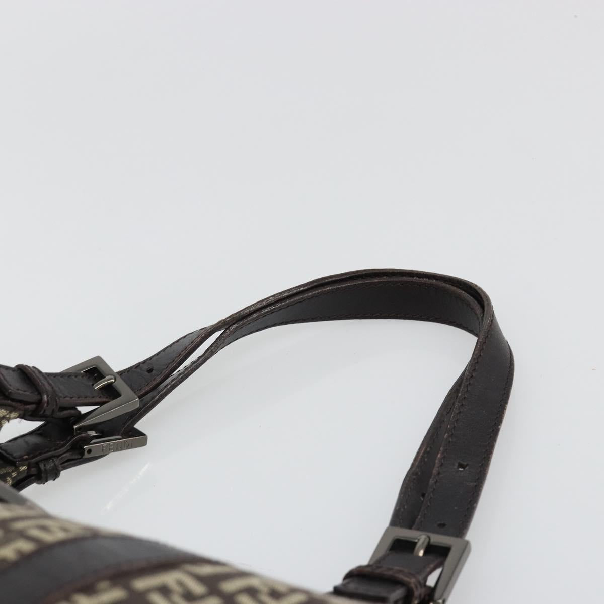 FENDI Zucchino Canvas Hand Bag Silver Brown Auth 187339A