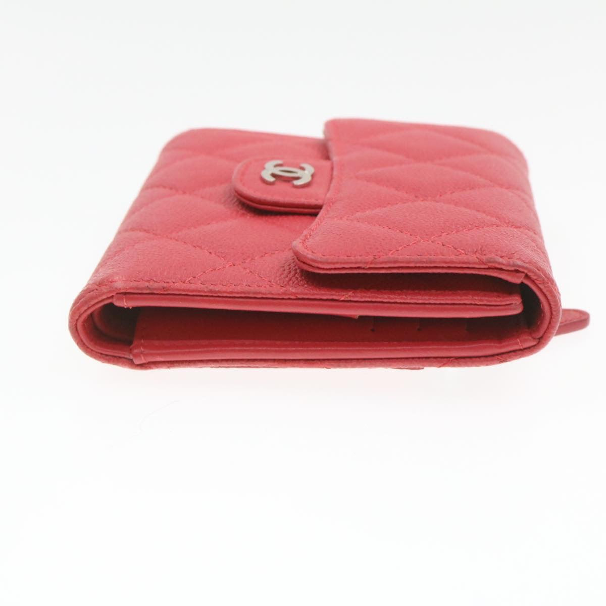 CHANEL Caviar Skin Matelasse Wallet Pink Red CC Auth 18734A