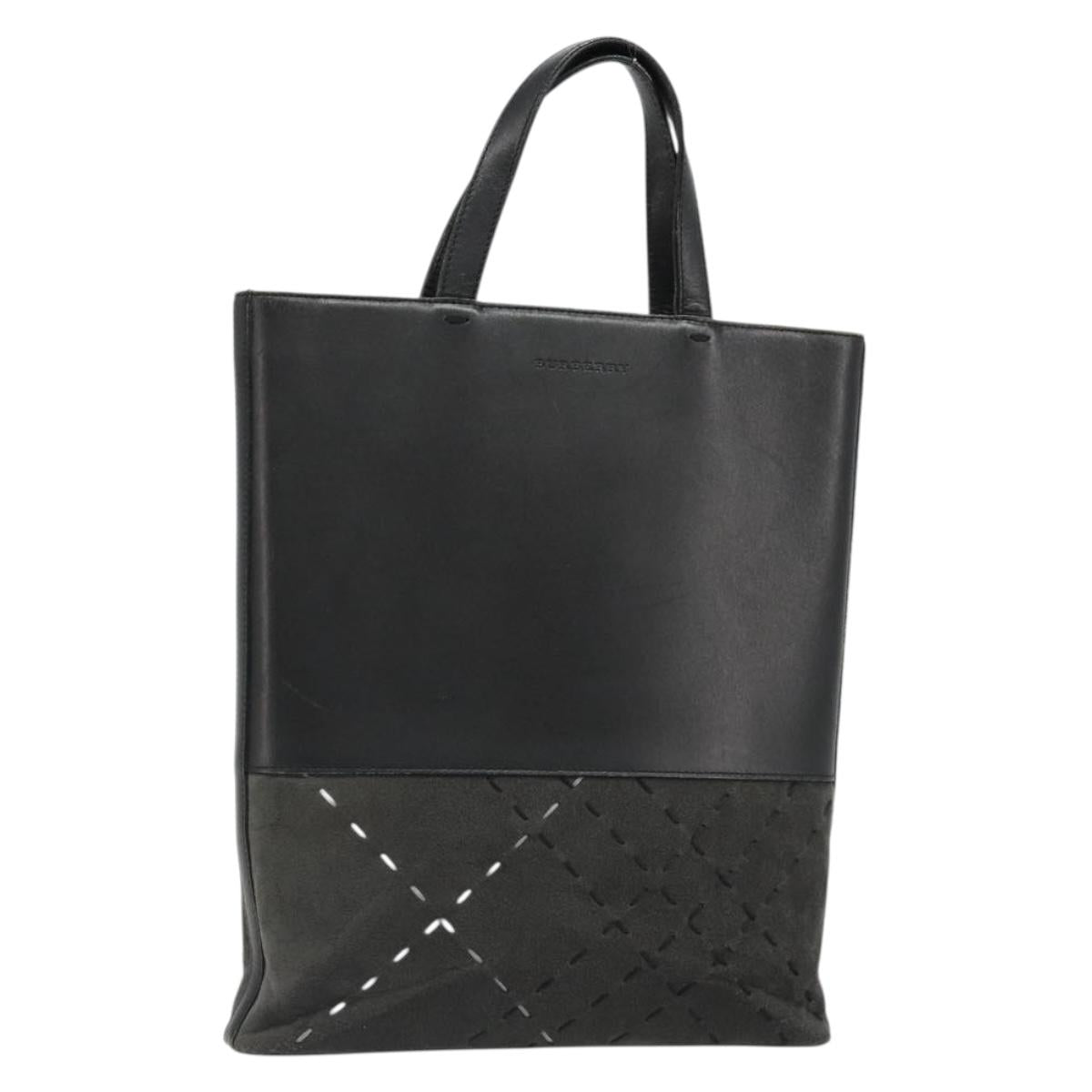 BURBERRY Tote Bag Leather Black Silver Auth 187340