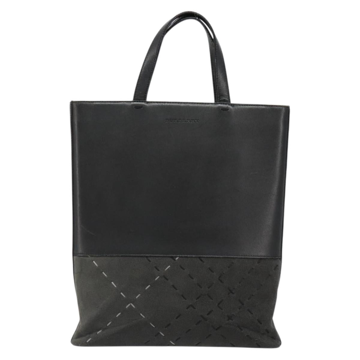 BURBERRY Tote Bag Leather Black Silver Auth 187340