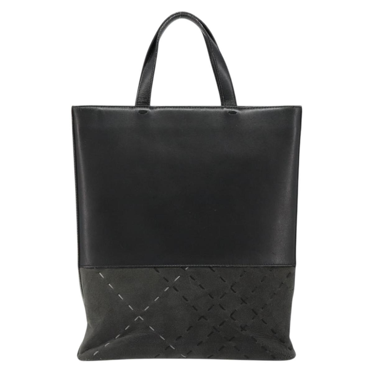 BURBERRY Tote Bag Leather Black Silver Auth 187340