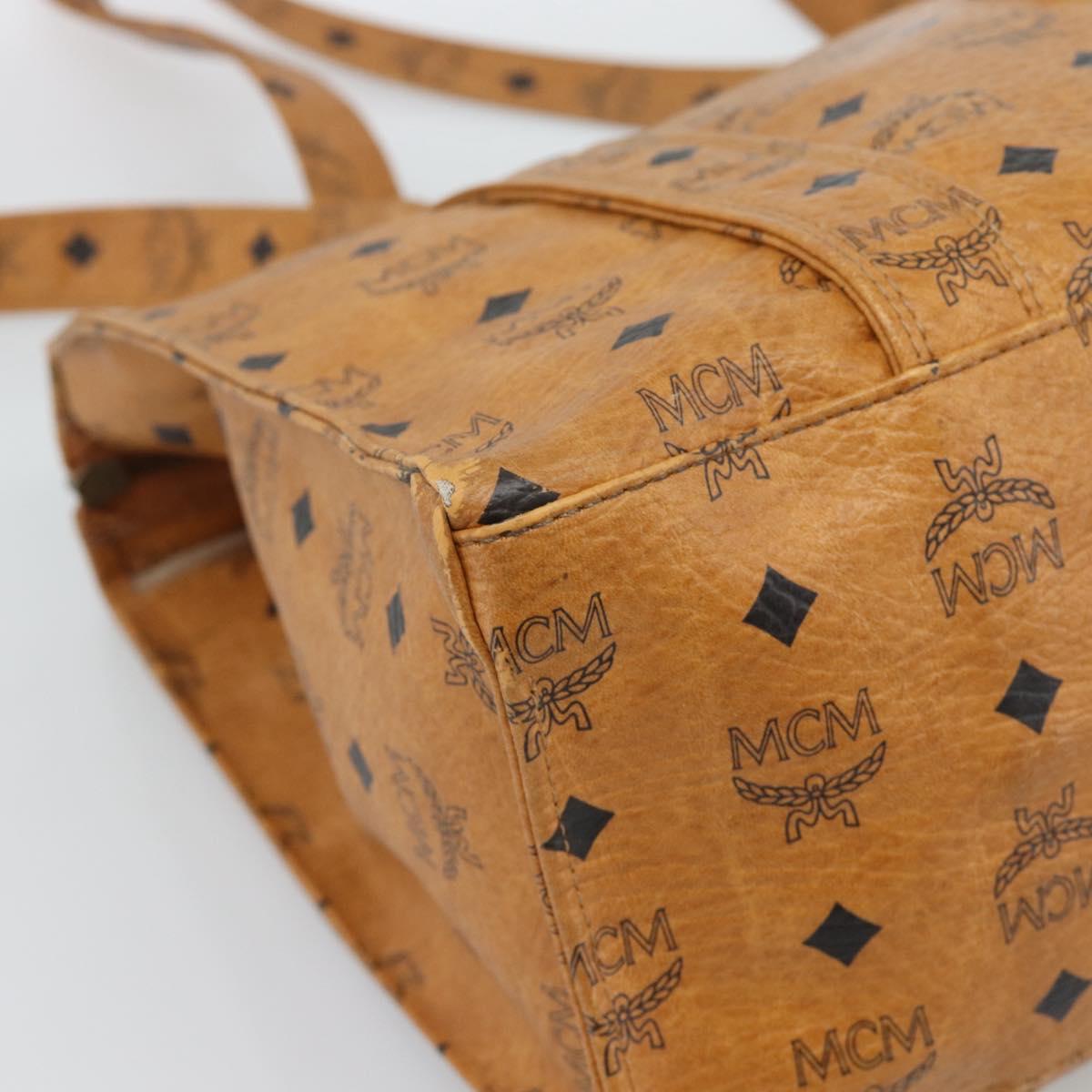 MCM Vicetos Logogram Tote Bag PVC Leather Brown Gold Auth 187348