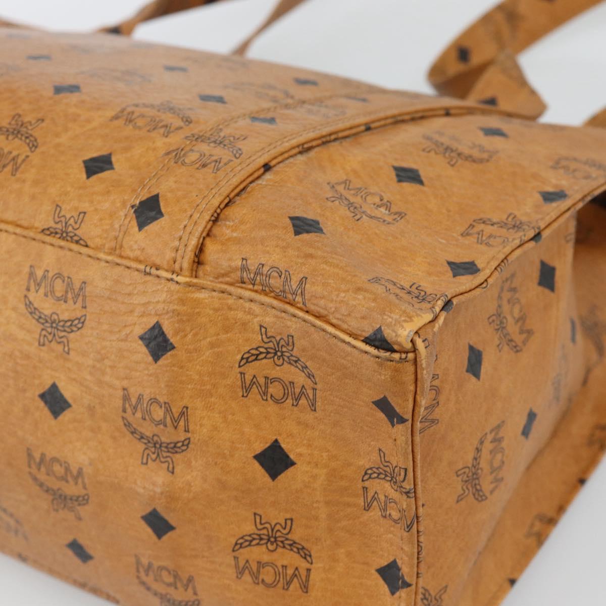 MCM Vicetos Logogram Tote Bag PVC Leather Brown Gold Auth 187348