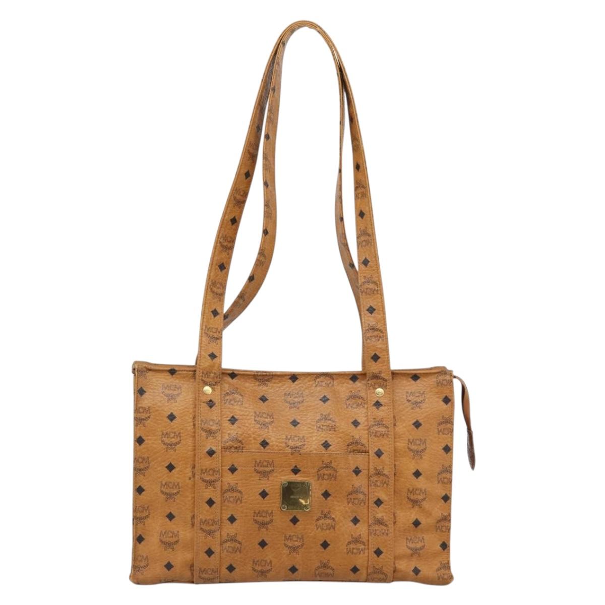 MCM Vicetos Logogram Tote Bag PVC Leather Brown Gold Auth 187348