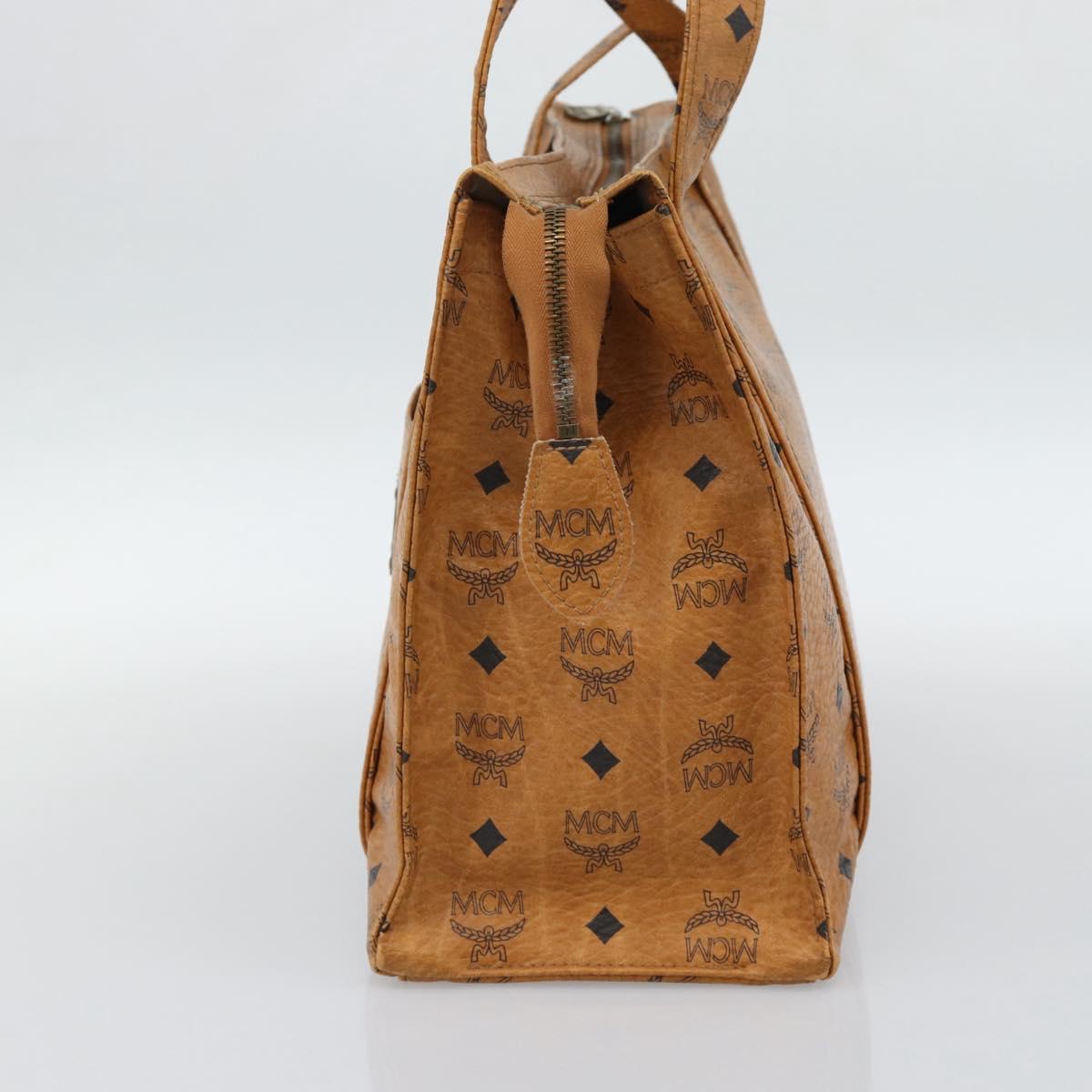 MCM Vicetos Logogram Tote Bag PVC Leather Brown Gold Auth 187348