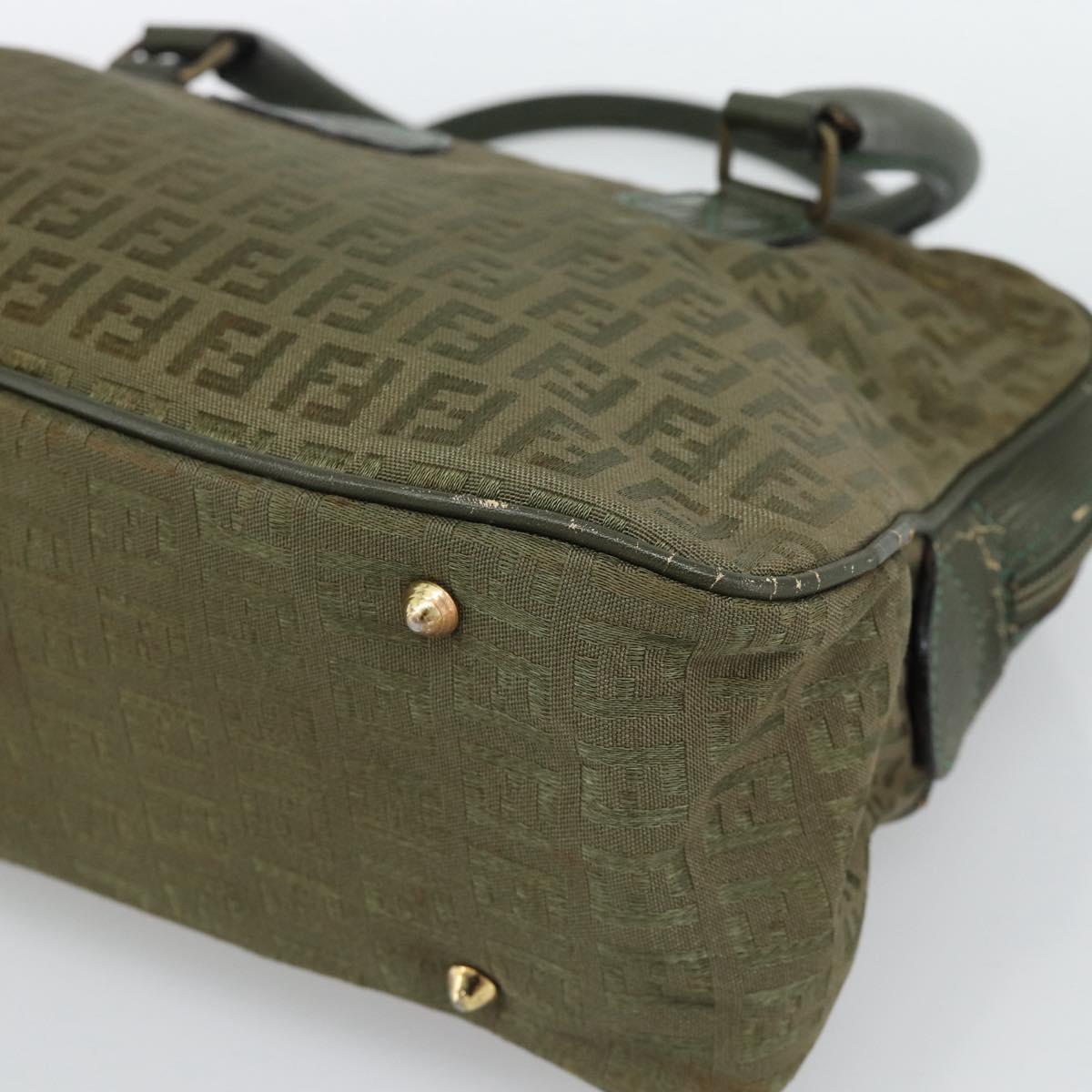 FENDI Zucchino Canvas Hand Bag Brown Green gold Auth 187350