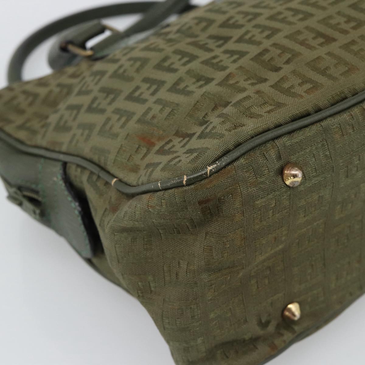 FENDI Zucchino Canvas Hand Bag Brown Green gold Auth 187350