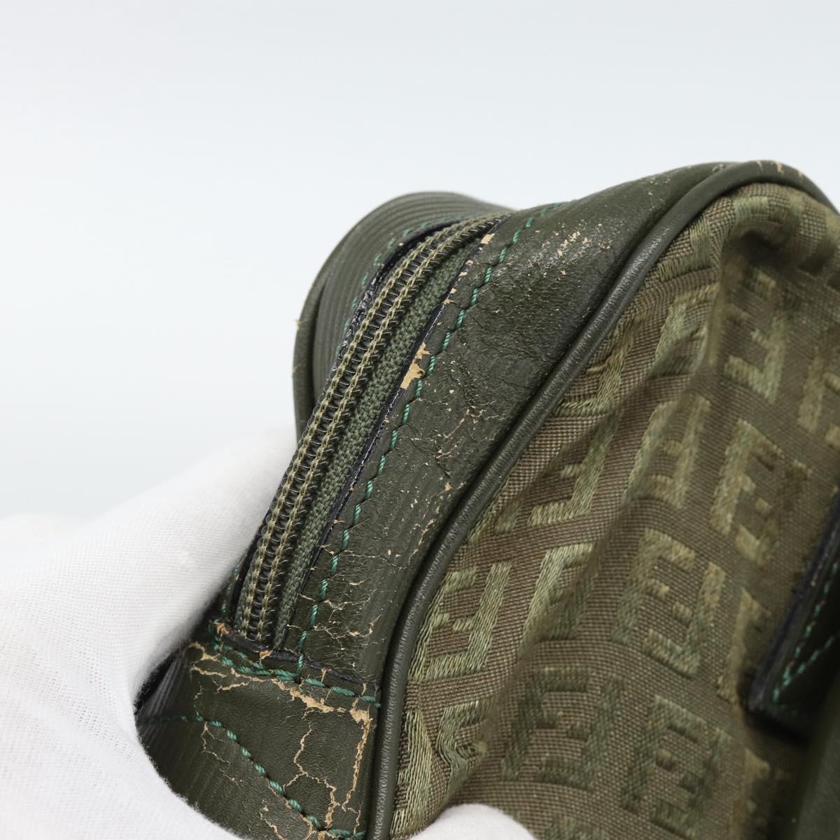 FENDI Zucchino Canvas Hand Bag Brown Green gold Auth 187350