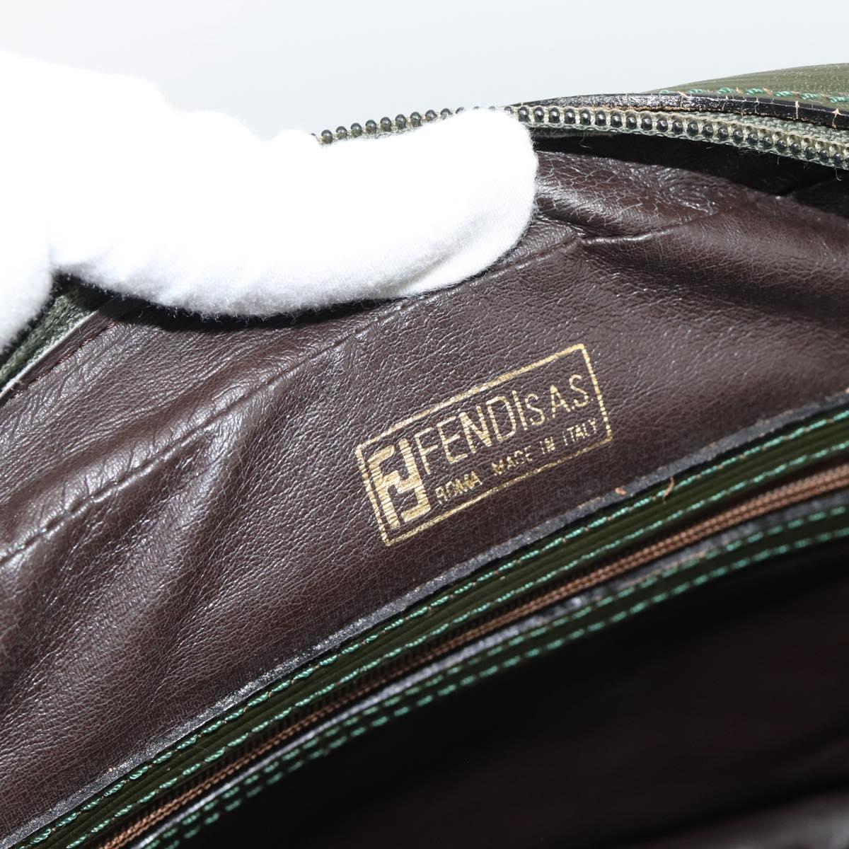 FENDI Zucchino Canvas Hand Bag Brown Green gold Auth 187350