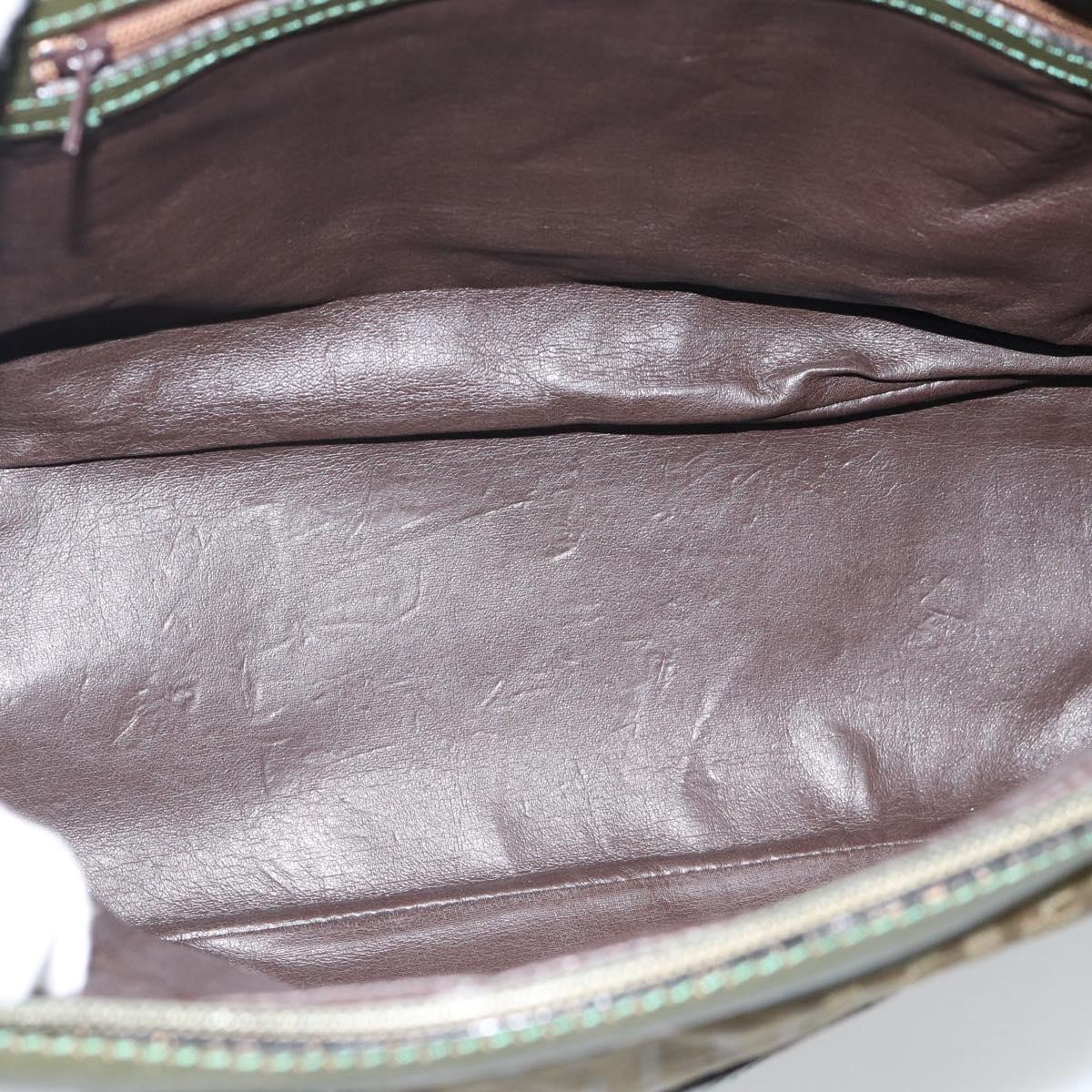 FENDI Zucchino Canvas Hand Bag Brown Green gold Auth 187350