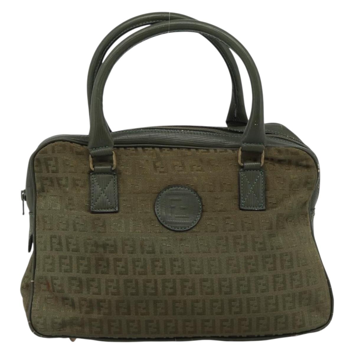 FENDI Zucchino Canvas Hand Bag Brown Green gold Auth 187350