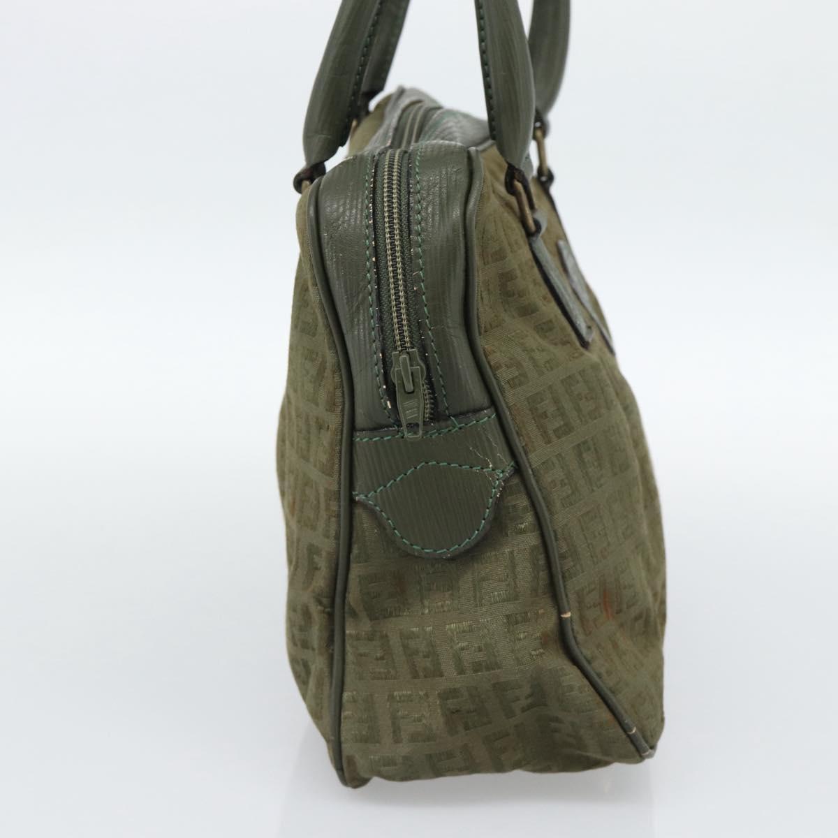 FENDI Zucchino Canvas Hand Bag Brown Green gold Auth 187350