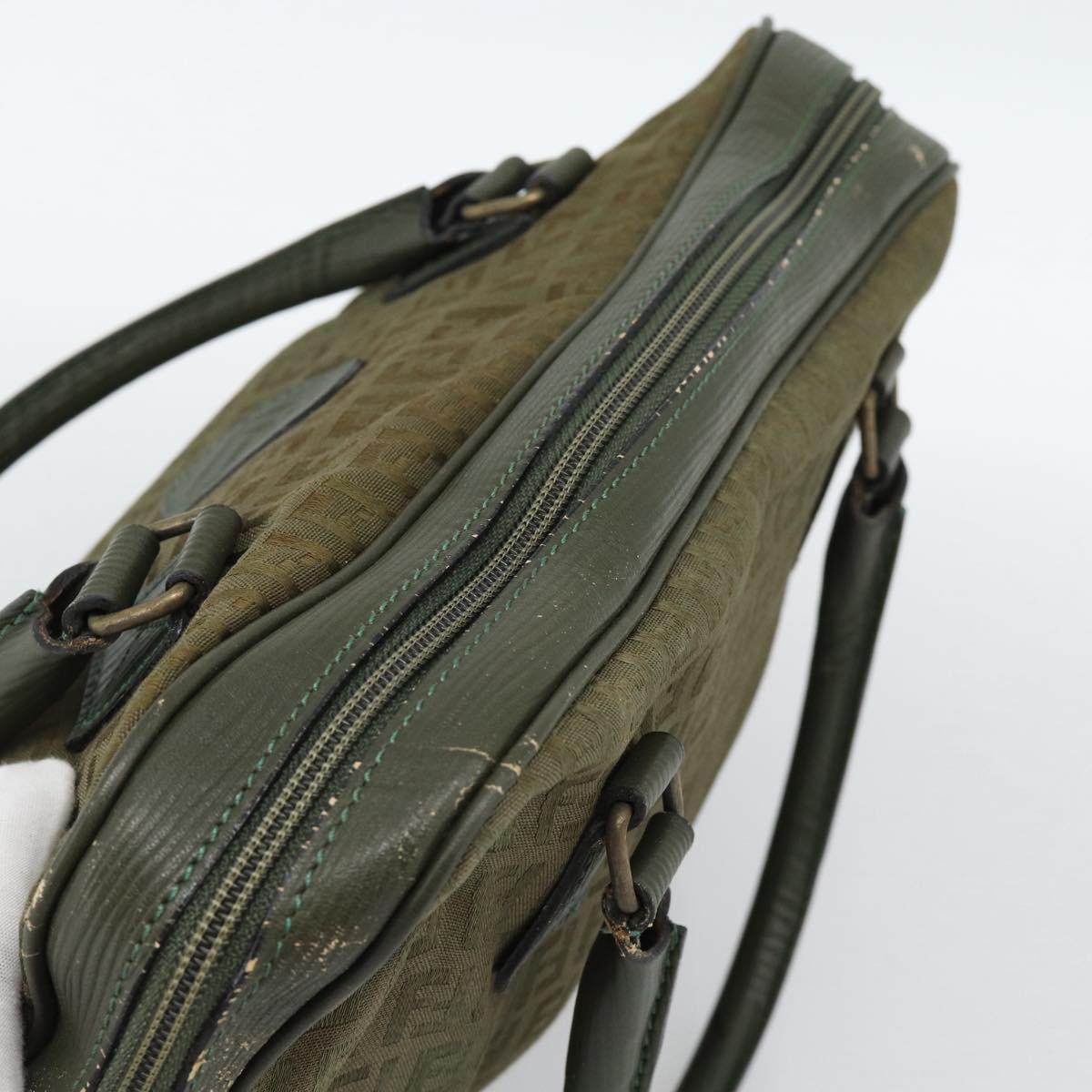 FENDI Zucchino Canvas Hand Bag Brown Green gold Auth 187350