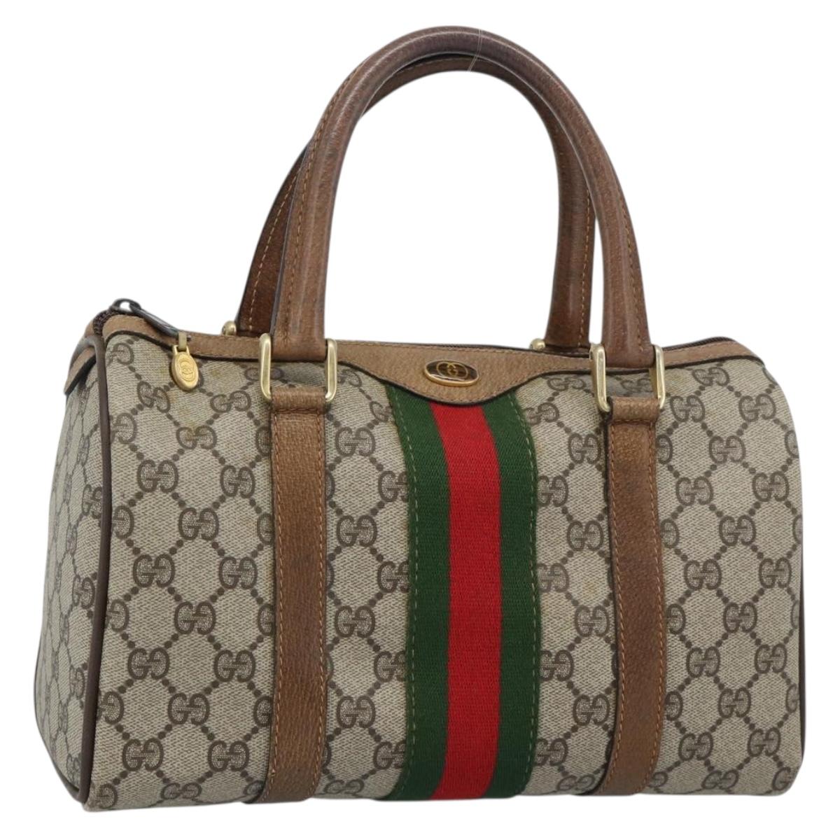 GUCCI GG Supreme Web Sherry Line Boston Bag PVC Beige Gold 40 3841 Auth 187351