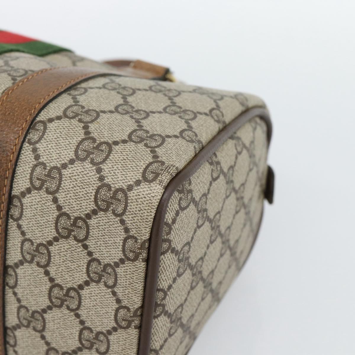 GUCCI GG Supreme Web Sherry Line Boston Bag PVC Beige Gold 40 3841 Auth 187351