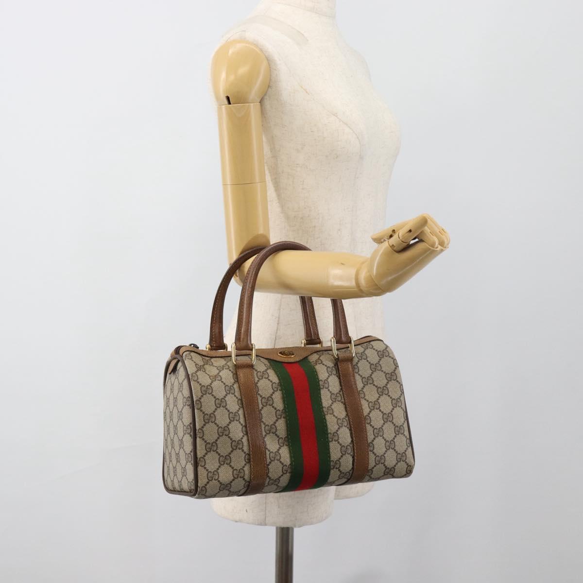 GUCCI GG Supreme Web Sherry Line Boston Bag PVC Beige Gold 40 3841 Auth 187351