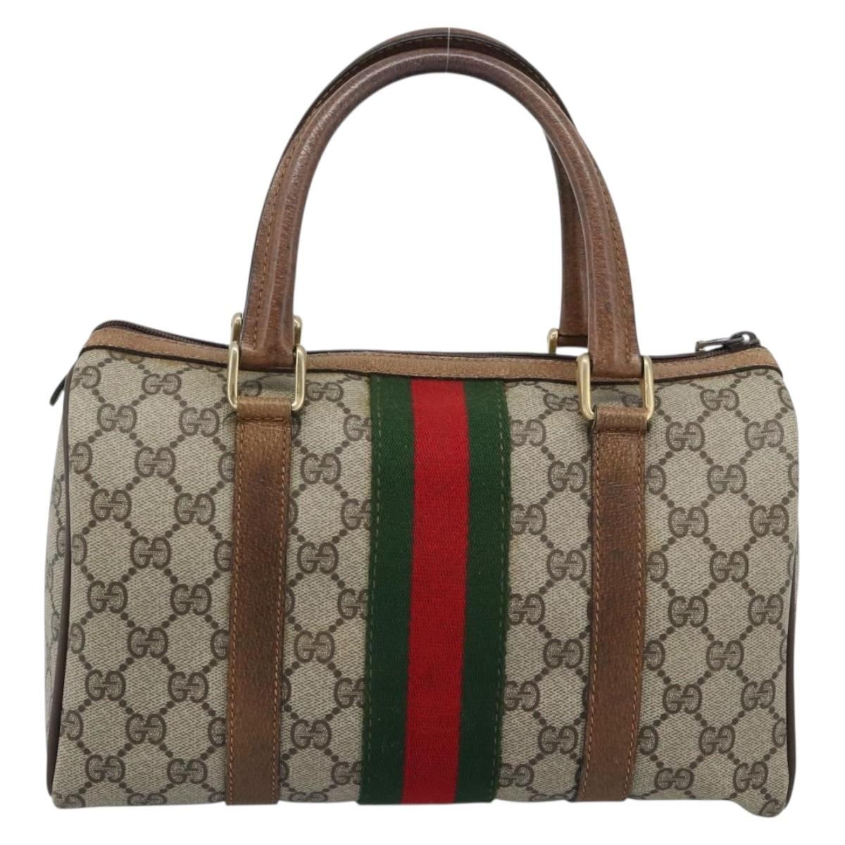 GUCCI GG Supreme Web Sherry Line Boston Bag PVC Beige Gold 40 3841 Auth 187351