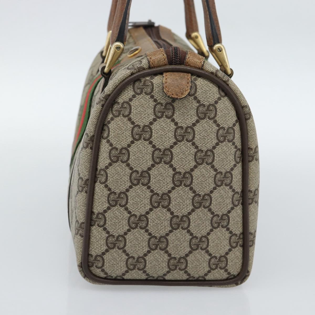 GUCCI GG Supreme Web Sherry Line Boston Bag PVC Beige Gold 40 3841 Auth 187351