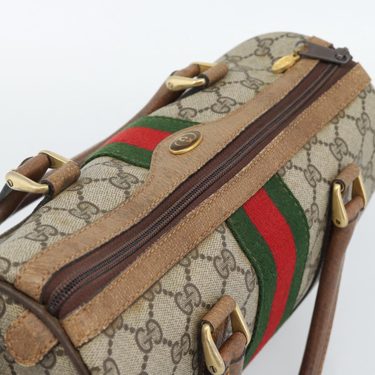 GUCCI GG Supreme Web Sherry Line Boston Bag PVC Beige Gold 40 3841 Auth 187351