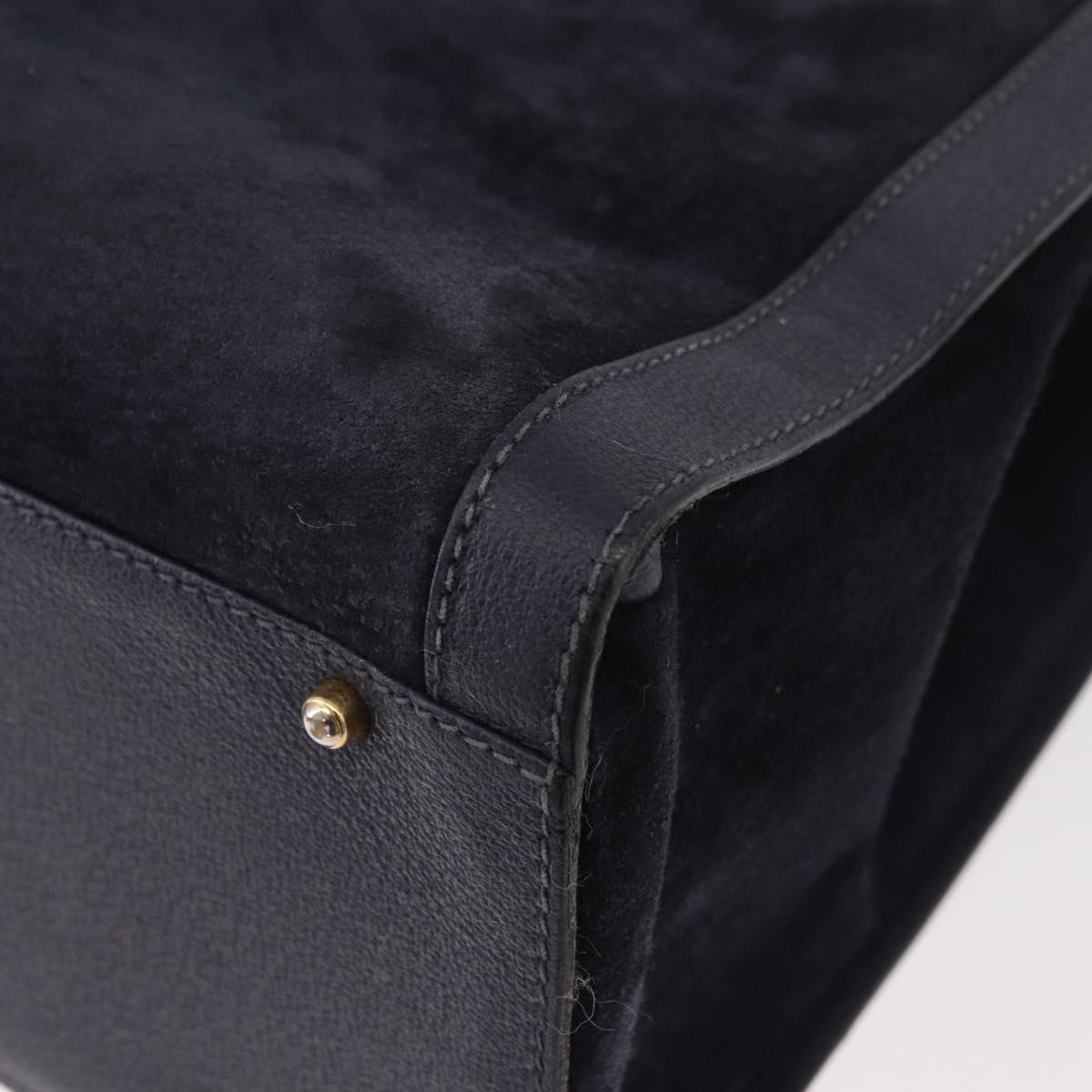 GUCCI Bamboo Hand Bag Suede Navy Gold 002 1096 0260 Auth 187352