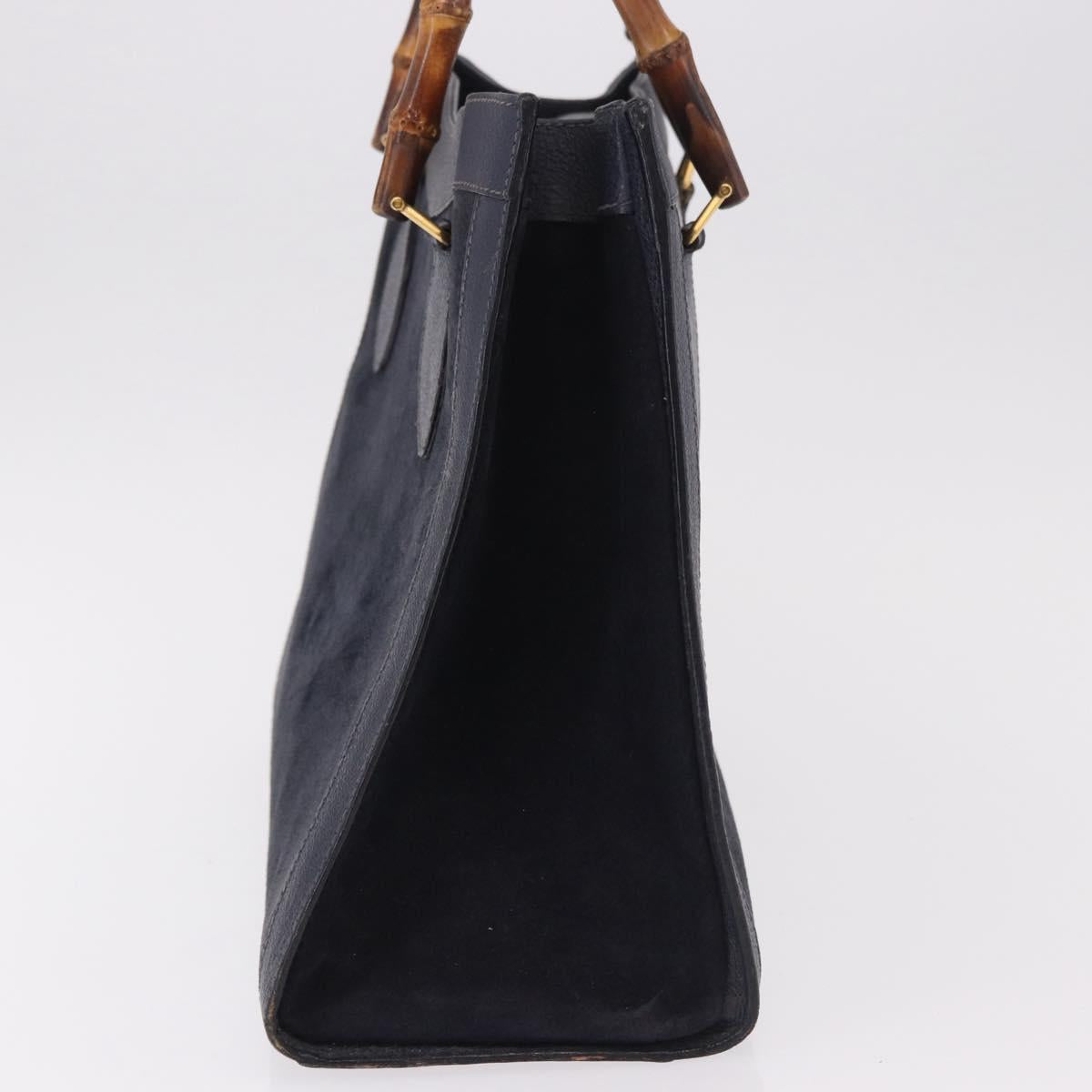 GUCCI Bamboo Hand Bag Suede Navy Gold 002 1096 0260 Auth 187352