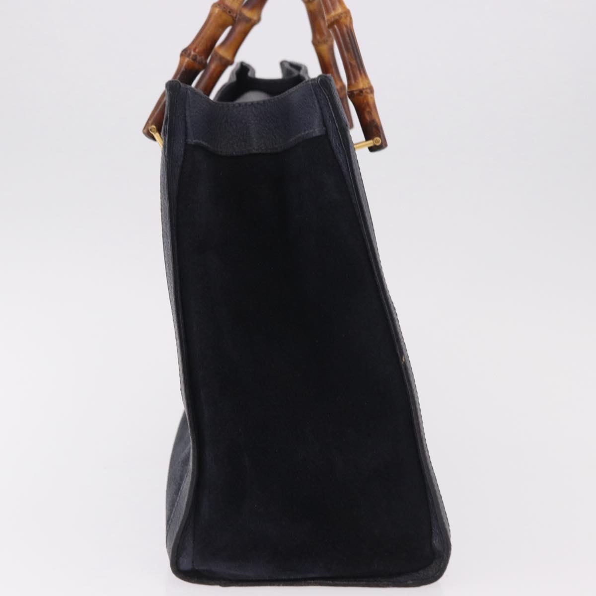 GUCCI Bamboo Hand Bag Suede Navy Gold 002 1096 0260 Auth 187352