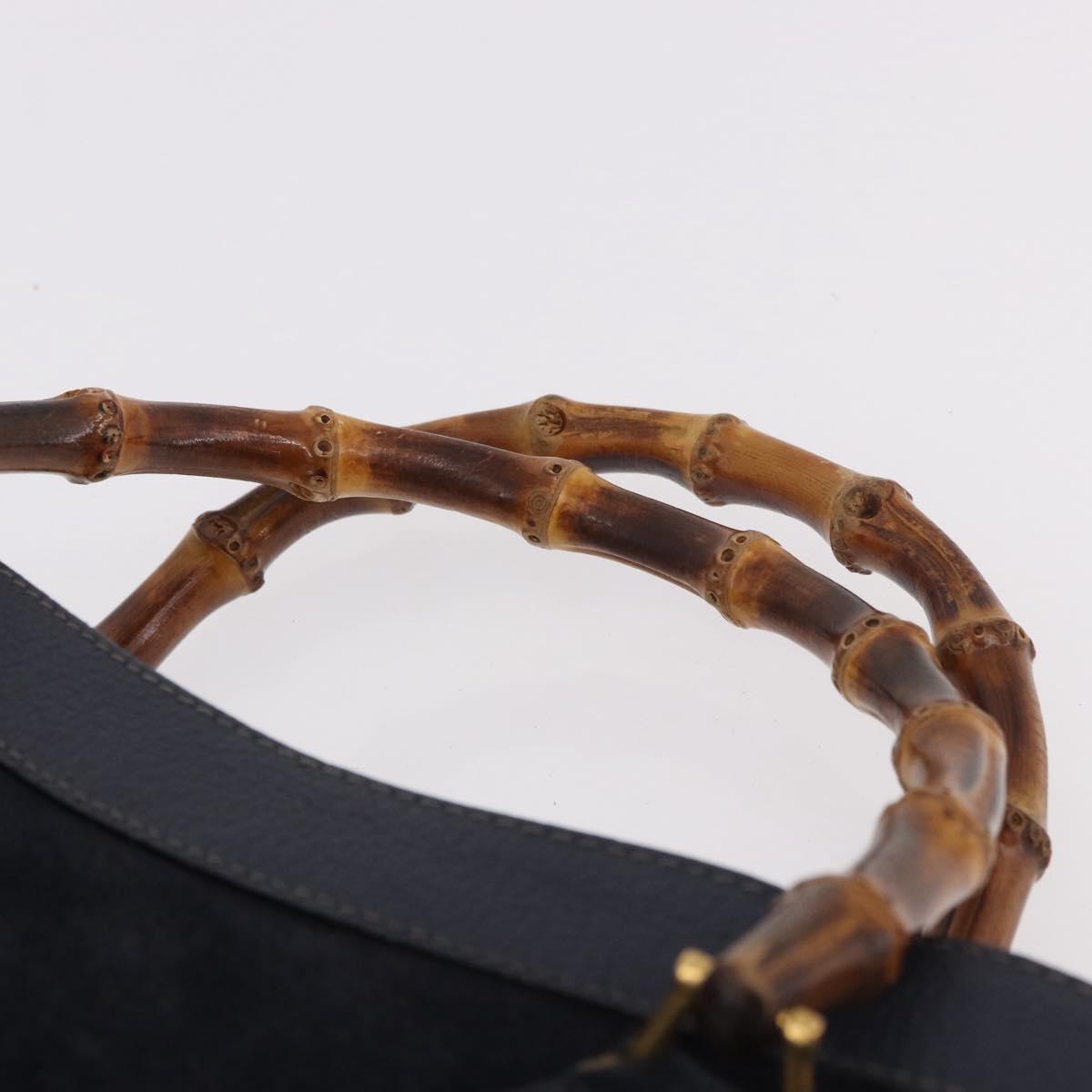 GUCCI Bamboo Hand Bag Suede Navy Gold 002 1096 0260 Auth 187352