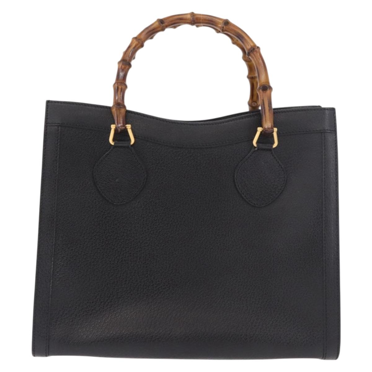 GUCCI Bamboo Tote Bag Leather Black Gold 002 2853 0260 0 Auth 187353