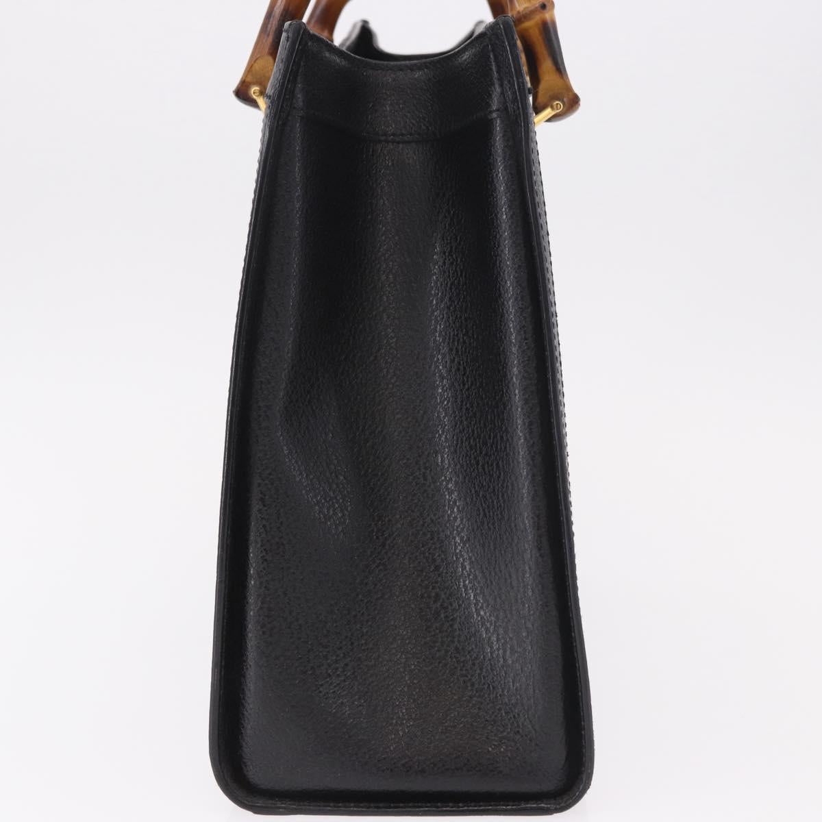 GUCCI Bamboo Tote Bag Leather Black Gold 002 2853 0260 0 Auth 187353