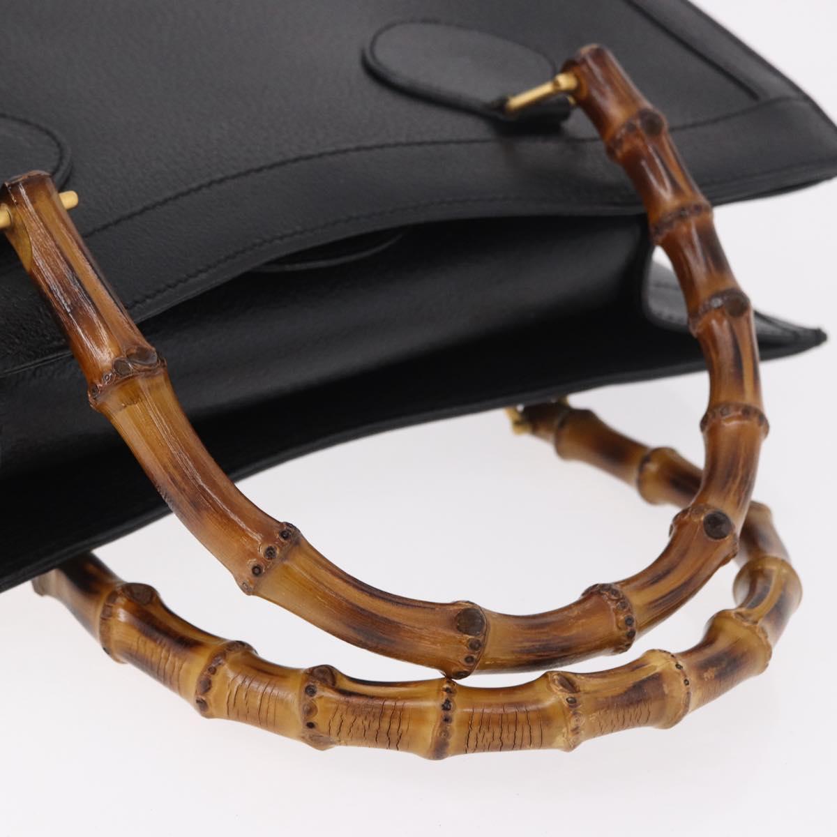 GUCCI Bamboo Tote Bag Leather Black Gold 002 2853 0260 0 Auth 187353