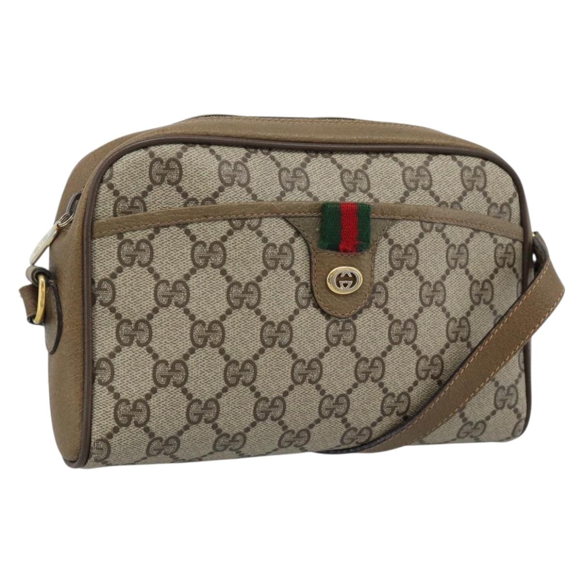 GUCCI GG Supreme Web Sherry Line Bag PVC Beige Gold 116 02 089 Auth 187357