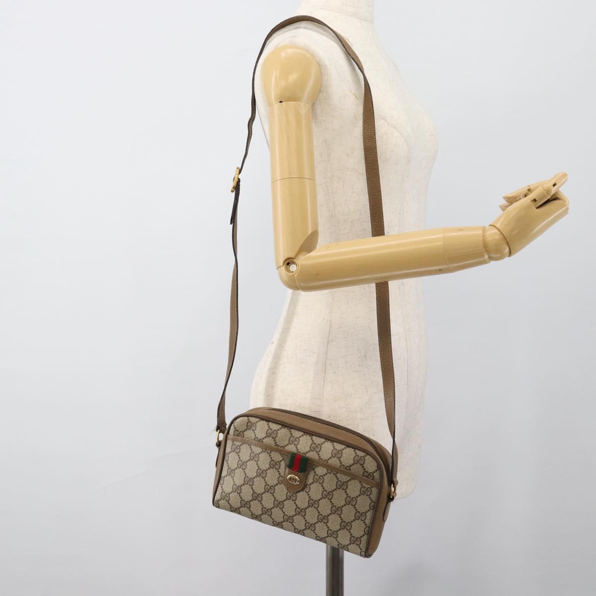 GUCCI GG Supreme Web Sherry Line Bag PVC Beige Gold 116 02 089 Auth 187357