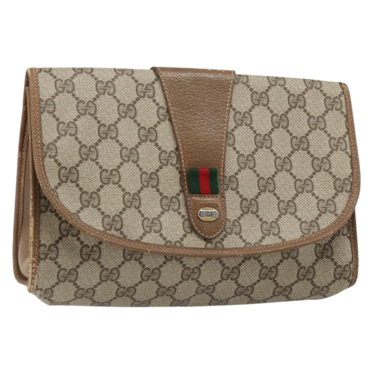 GUCCI GG Supreme Web Sherry Line Clutch Bag PVC Beige 89 01 030 Auth 187358
