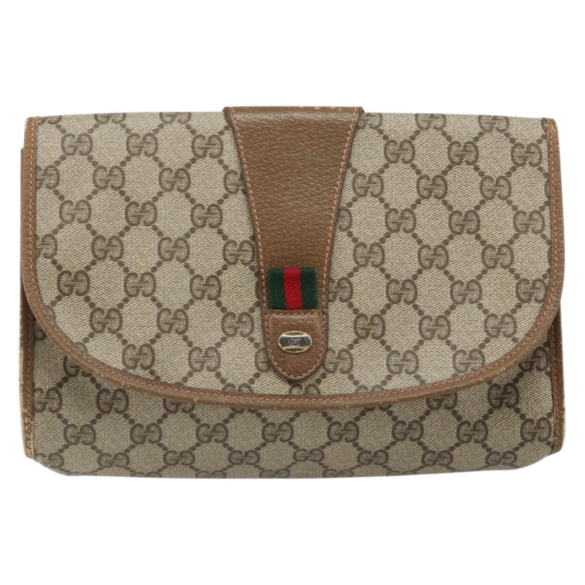 GUCCI GG Supreme Web Sherry Line Clutch Bag PVC Beige 89 01 030 Auth 187358