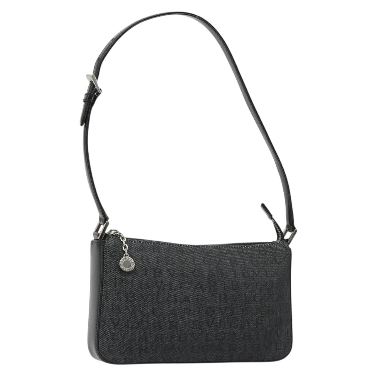 BVLGARI Shoulder Bag Canvas Black Silver Auth 187359