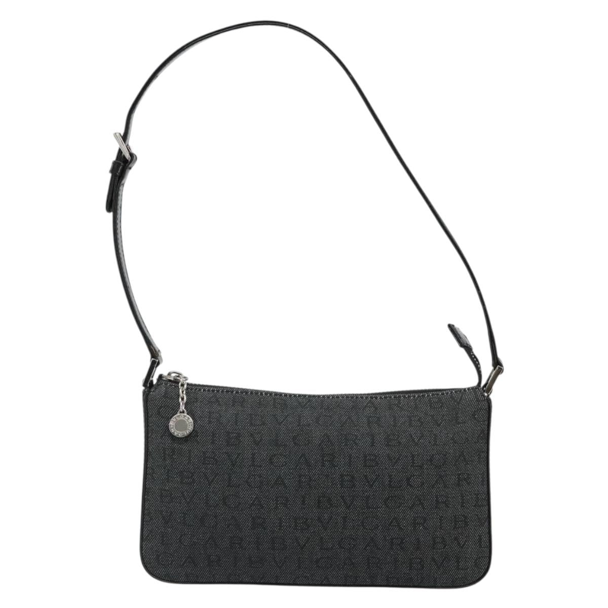 BVLGARI Shoulder Bag Canvas Black Silver Auth 187359