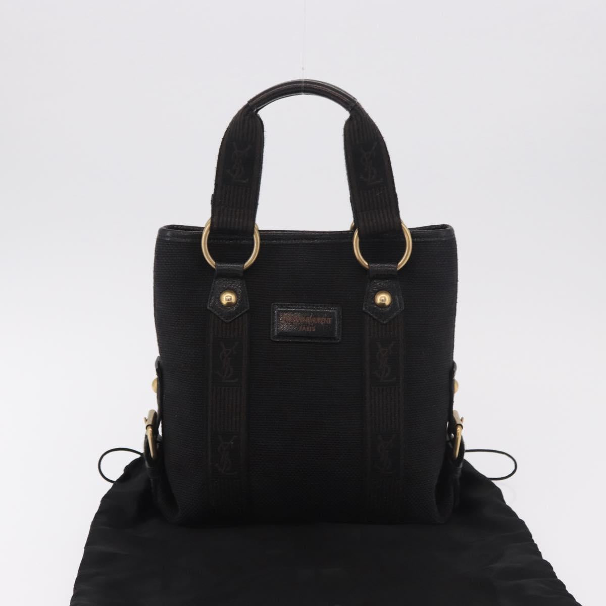 SAINT LAURENT Kahala Hand Bag Canvas Black Gold Auth 187360A